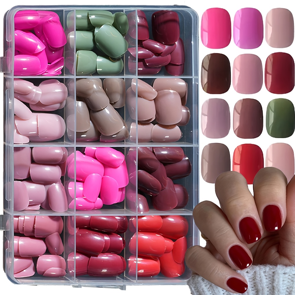 TEMU 288 Uñas Postizas Redondas Cortas Cuadradas, Cobertura Total Multicolor, Color Sólido para Set de Uñas, Ideales para Salones de Uñas, Fáciles de