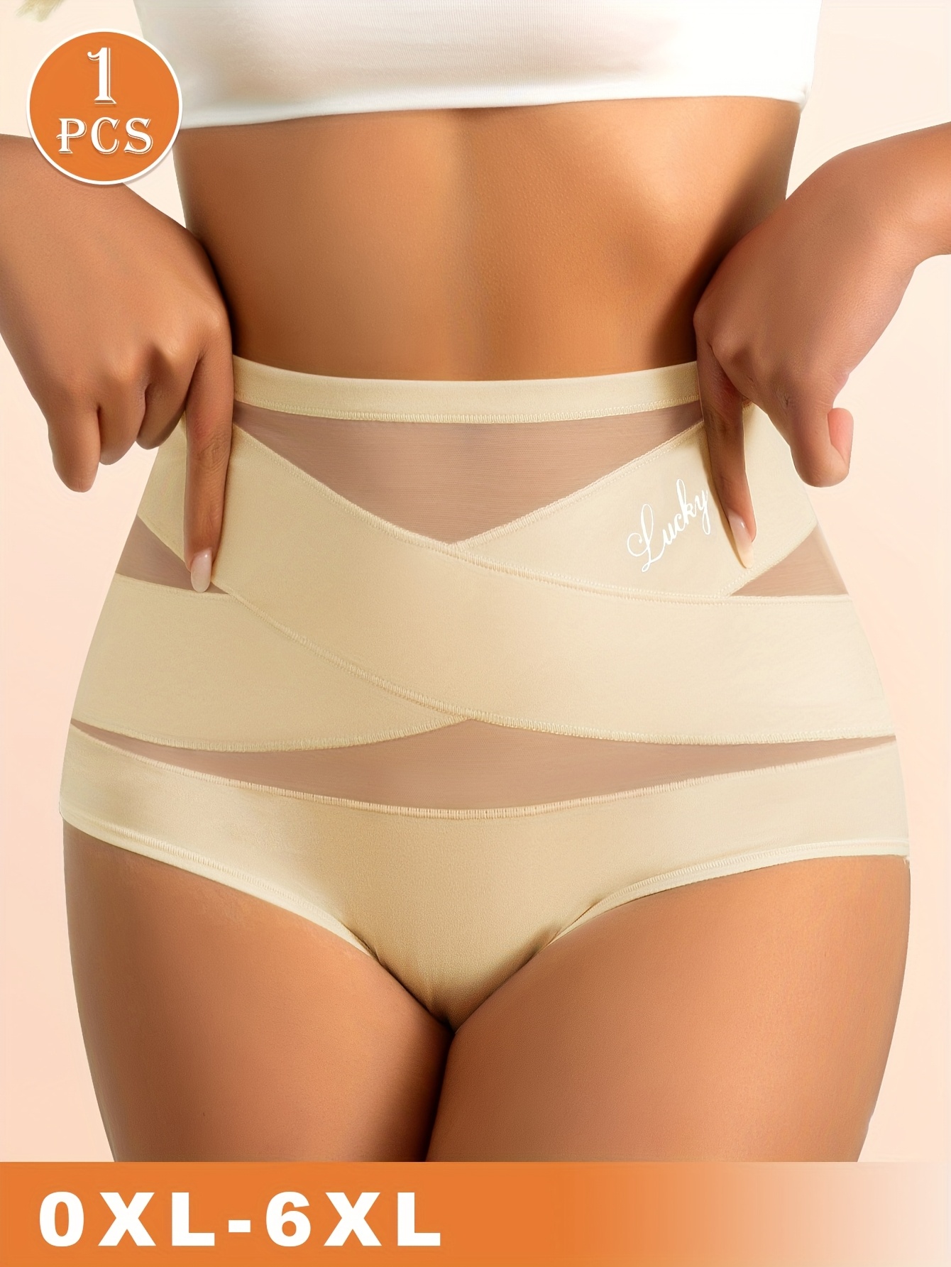 Culotte Gainante Taille Haute — Fibre de Glace & Sans Couture Culottes élégantes taille haute en tissu fibre de glace | Respirantes 90%, couleur unie avec motif de lettres, contrôle du ventre, gainage sans couture, grande taille 0XL-6XL, MEIYATING