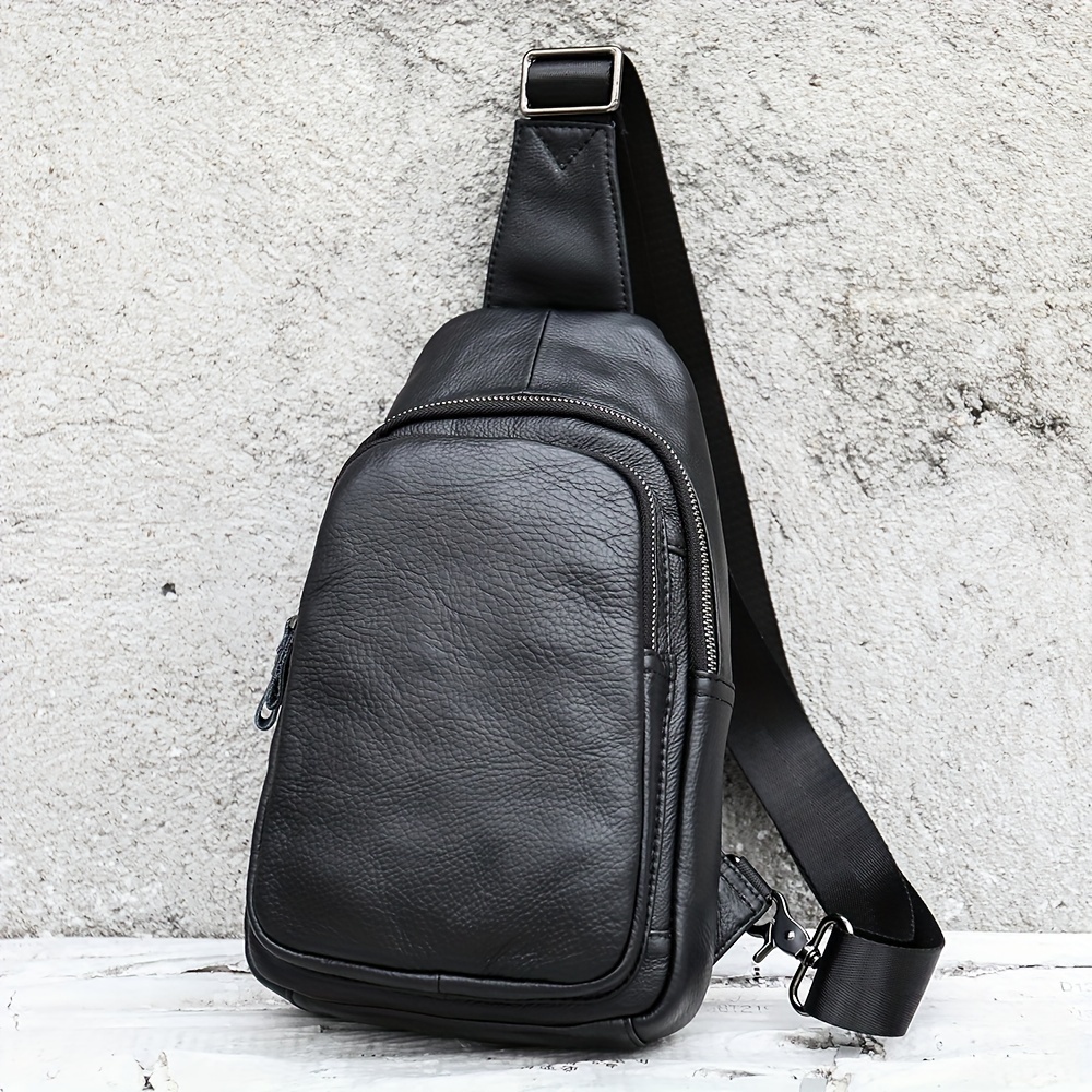 Bolso Pecho Cuero Genuino Hombre Nuevo Bolso Hombro Moda - Temu