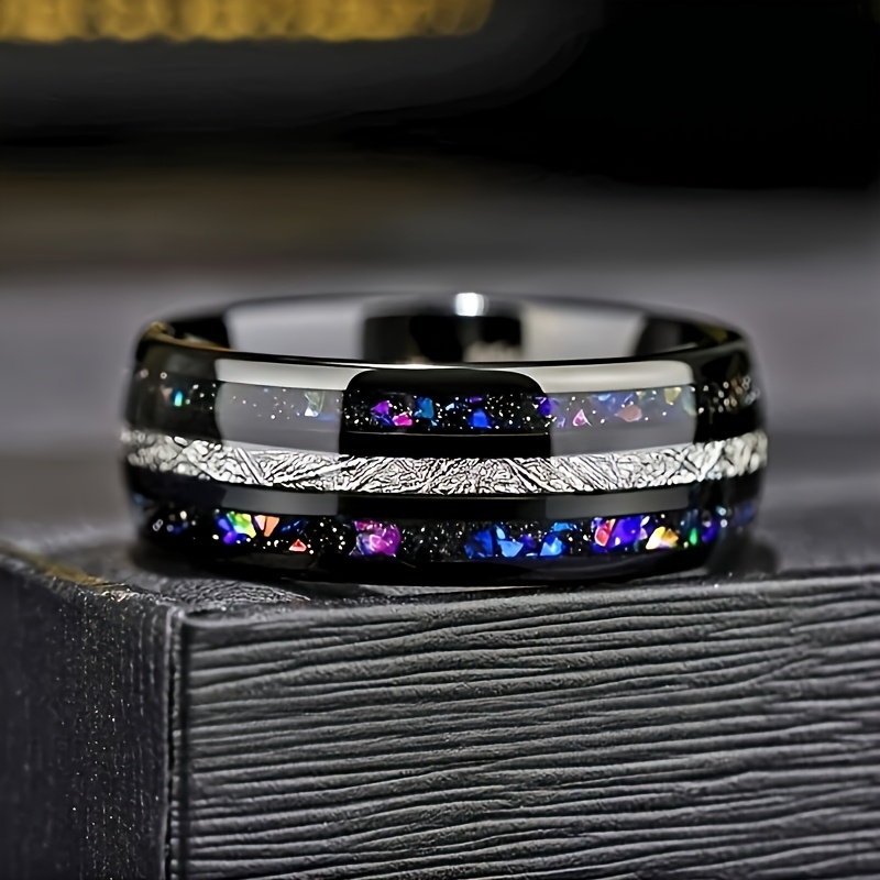 

A Black Stainless Steel Ring Set With Sparkling Stars, Suitable For And A Fashionable Accessory For Men And Women, Suitable For All