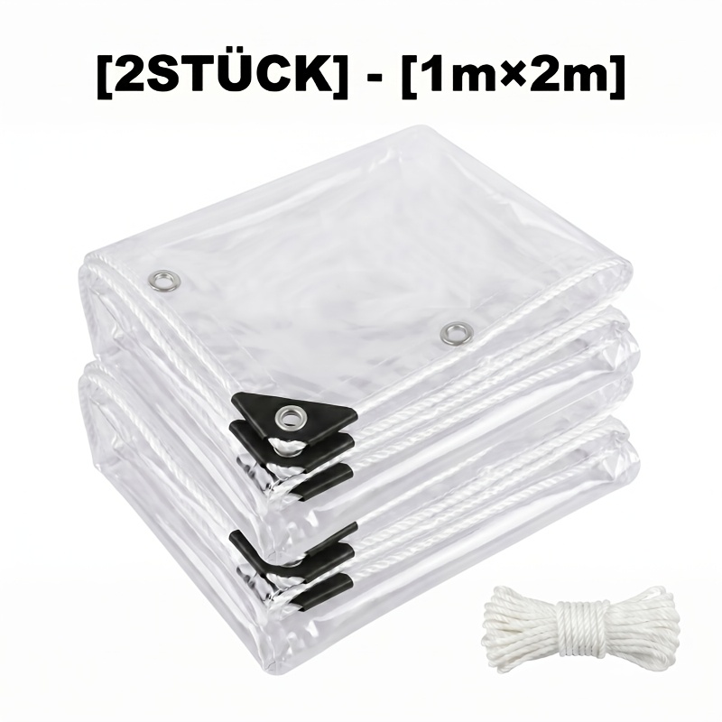 Image of 2pcs Set 20 Mil Pvc Clear Heavy Duty Tarp, Roof Temporary Repair, Patio Furniture Cover, Outdoor Equipment , Truck Cargo Protection, And Free Hanging Ropes Included