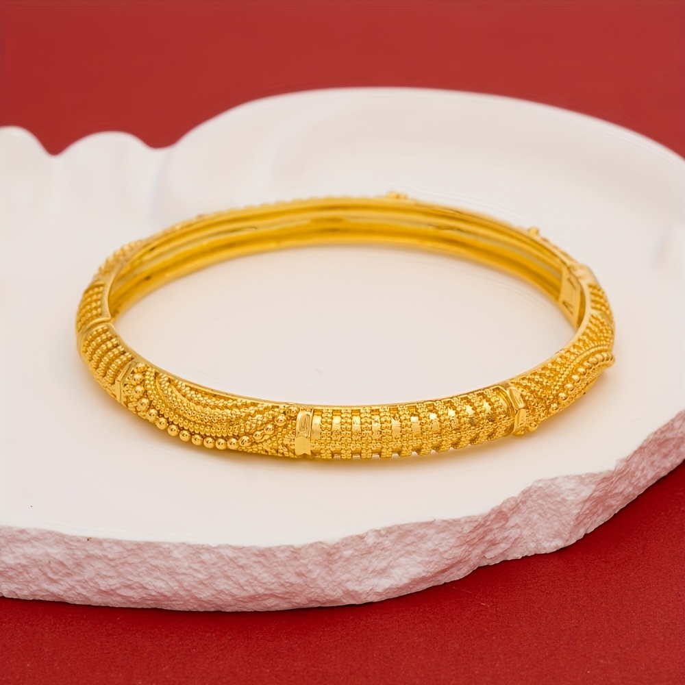 2pcs Copper Cuff Bracelets Intricate Carved Open Bangle