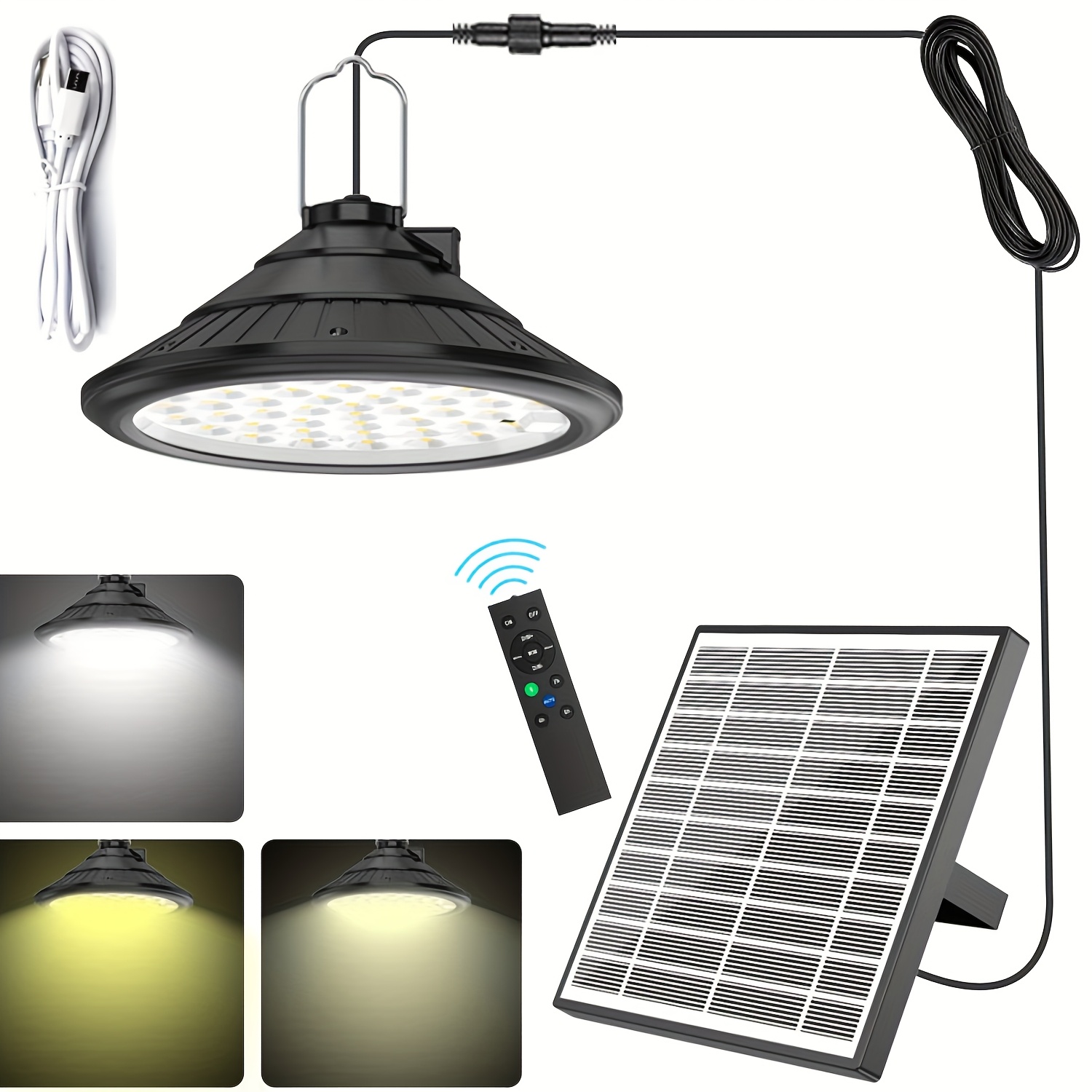 Courtyard Hanging Solar Pendant Light, Rechargeable Battery 4500mah, Dimmable Chicken Coop Garage Barn Hurricane Emergency Lighting With Remote