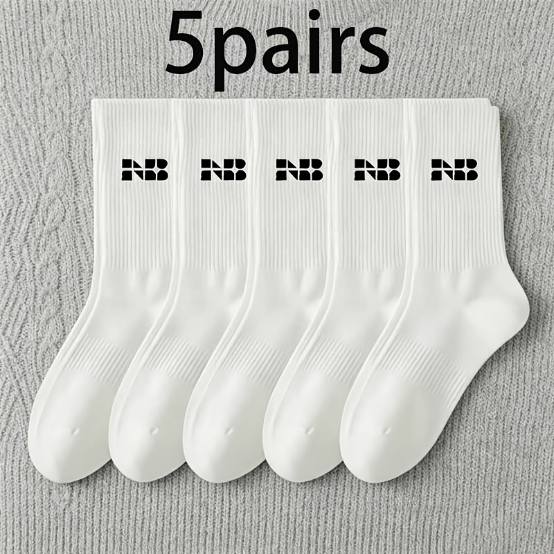 TEMU 5 Pairs Men Women Spring Summer Style Versatile Fashion Summer Thin Breathable Mid-calf Socks