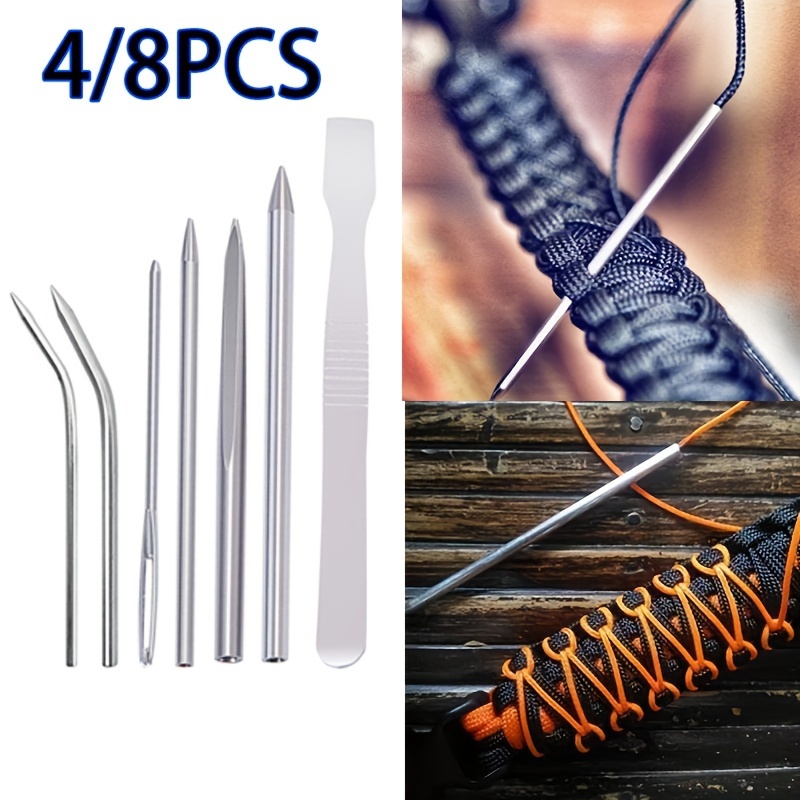 

4/8 Pcs Stainless Steel Needle Set For Diy Paracord Bracelet Weaving - Includes 8 Needles, 1 Spoon, And 1 Tweezer