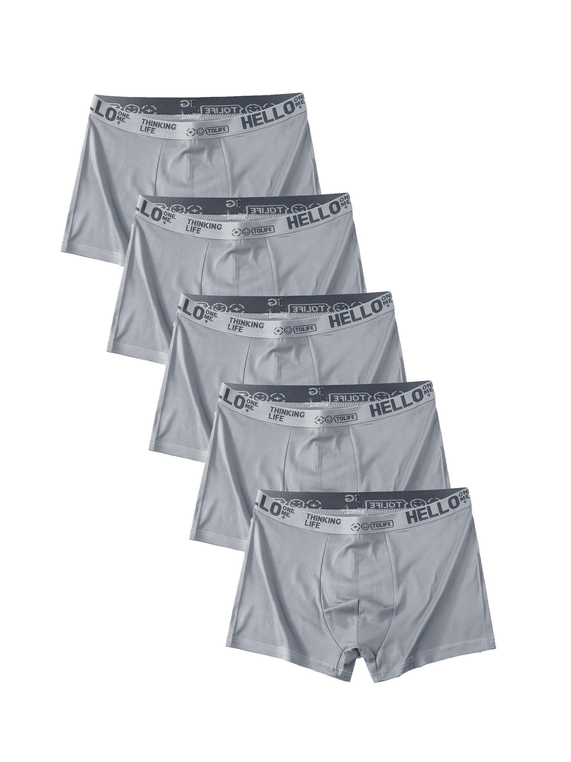 5-Pack Men's Boxer Briefs, Polyester & Spandex Blend, Medium Stretch, Solid Color, Knit Fabric, Breathable Daily Casual Underwear with Quick Dry Feature