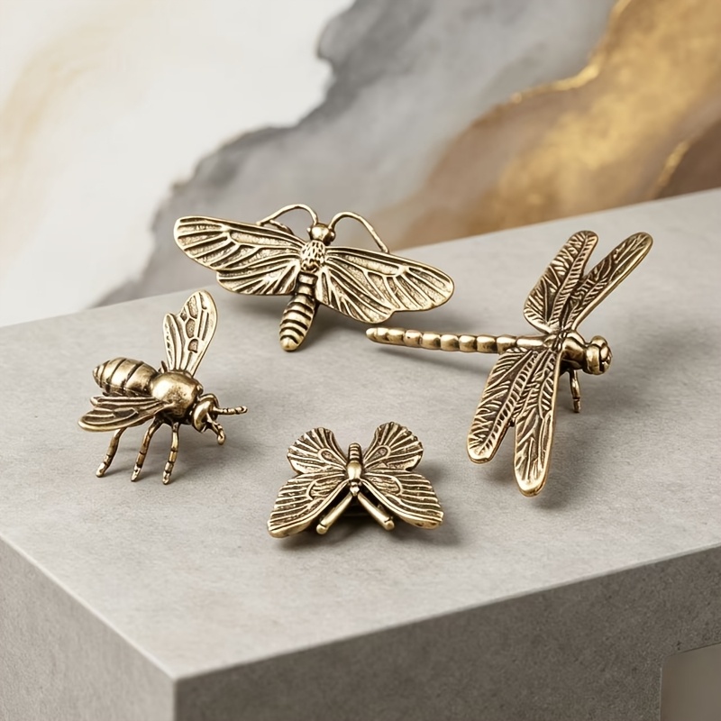 TEMU 4pcs Collectible Miniature Figurine Set / Insect Combination Package / Moth + Dragonfly + Bee + / Desktop Potted Plant Decorative Ornament