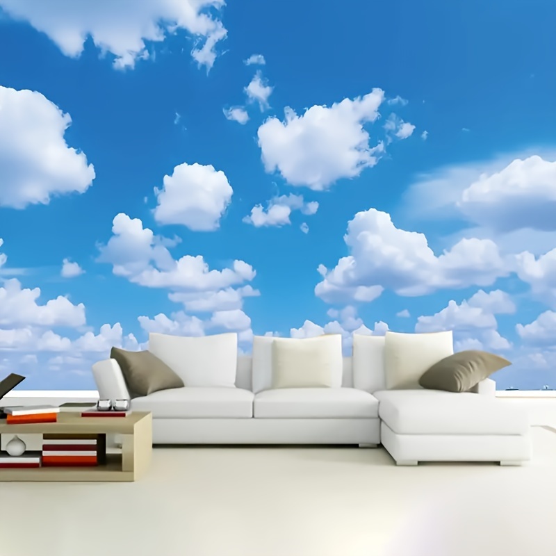 A Roll Of 10 Meter White Cloud And Wallpaper, Suitable For Bedrooms, Tv Background Walls, Table Stickers, And Cabinet Stickers, Detachable And Easy To Stick.