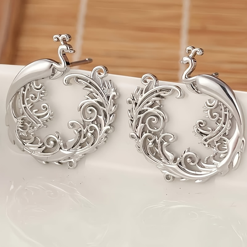 Image of Silvery Earrings, Bird, Animal, Bohemian Ethnic Style Women's Pendant Earrings