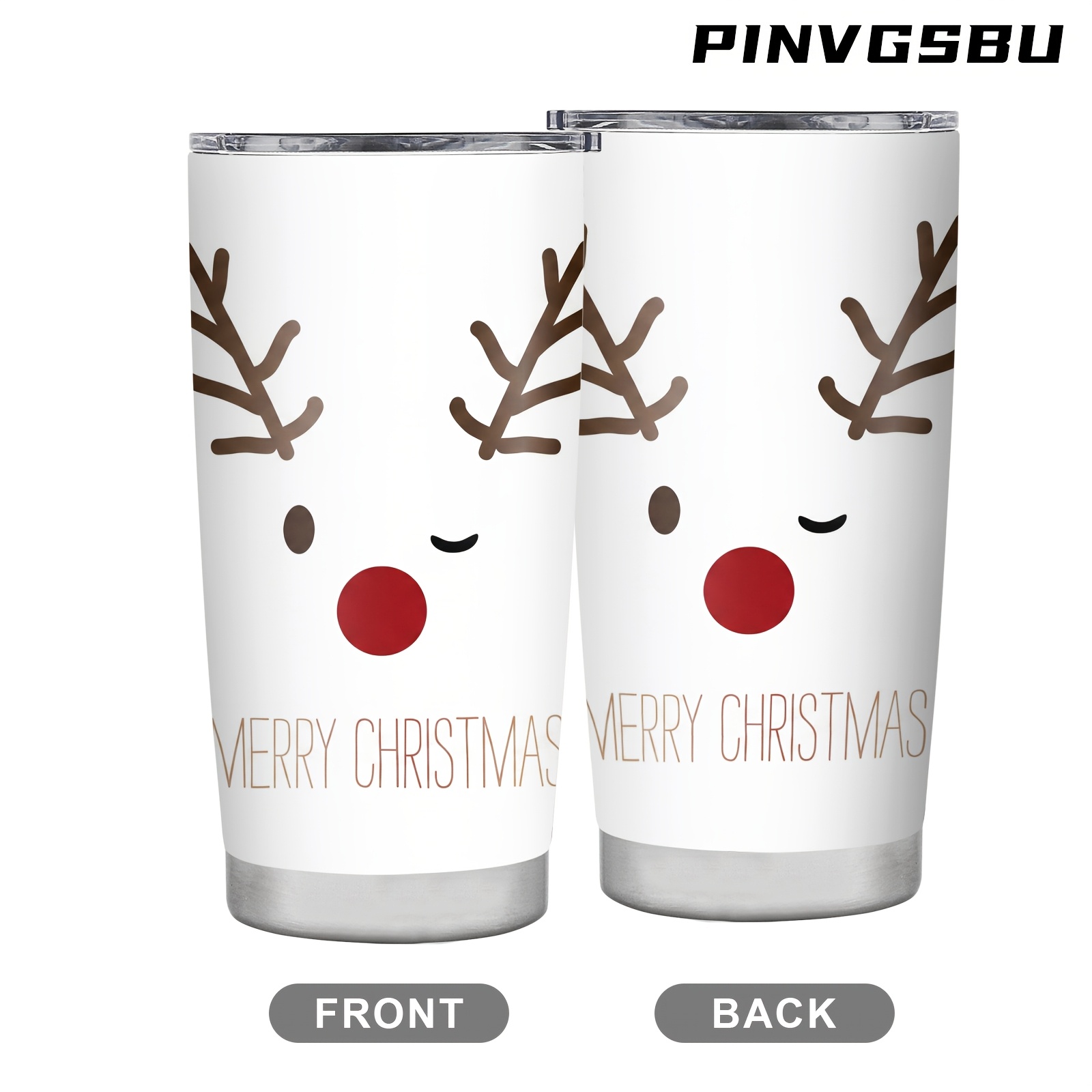 TEMU 1pc 20oz Stainless Steel Christmas Tumbler Cute Reindeer Face Merry Christmas Travel Mug Double Wall Vacuum Insulated Coffee Cup Holiday
