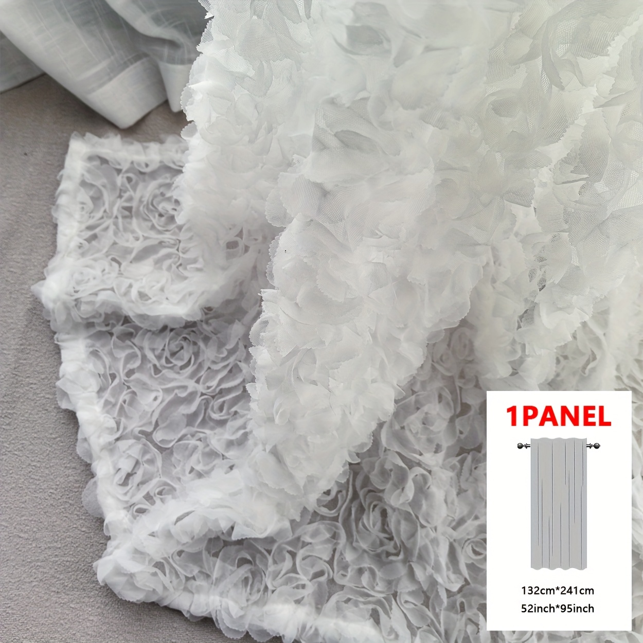 TEMU 1pc White Sheer 3d Rose Embroidered Curtain, French Romantic Tulle Filtered Window Decor Room Divider Door Curtain, Top Rod Pocket For Wedding