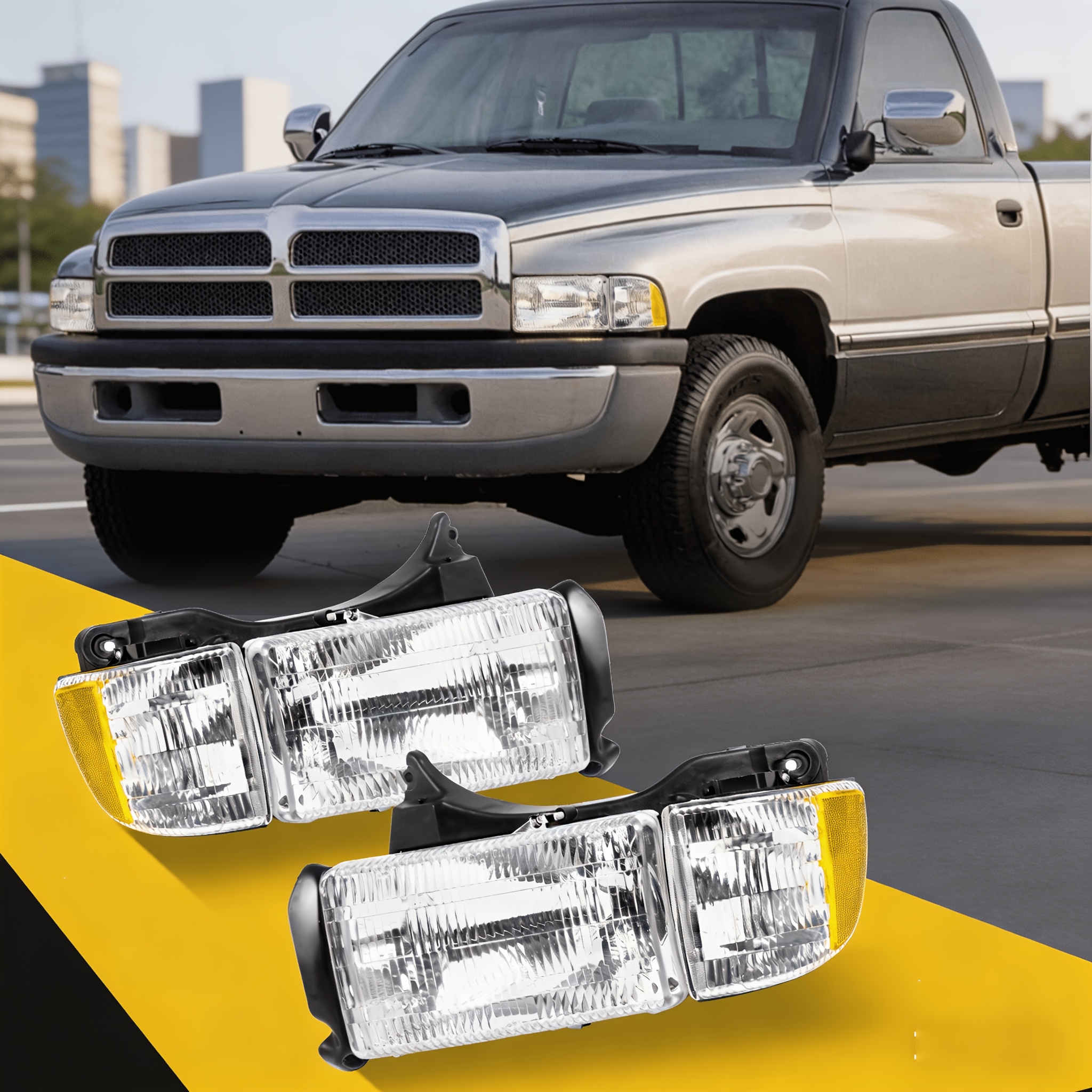 TEMU For For 1500/2500/3500 Headlight Assembly Pair 1994-2002 - Replacement Headlights W/ Clear Lens (no Bulbs), Fits Part #55076749ad/ao,