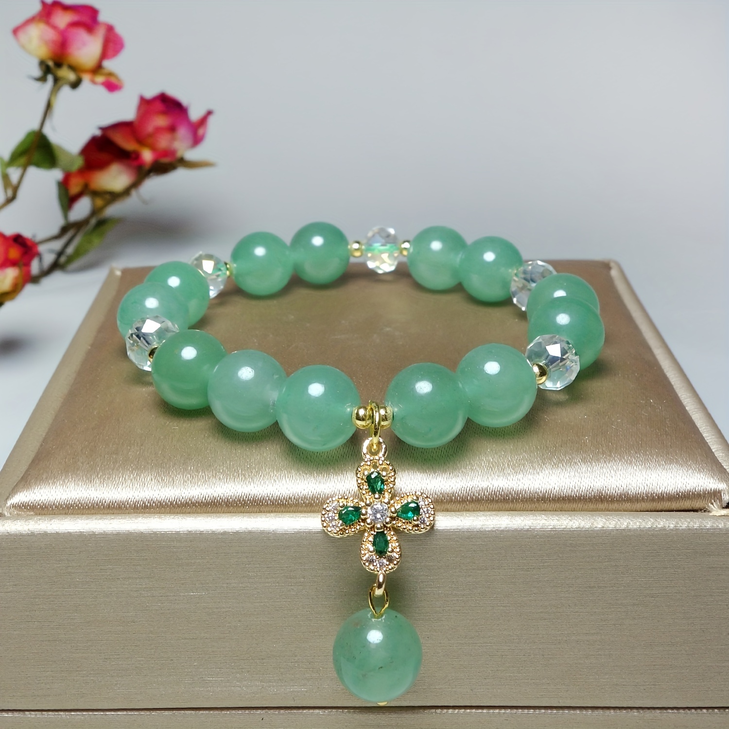 

Natural Jade Bracelet With 4 Leaf Clover Pendant Bracelet For Men And Women Best Gift