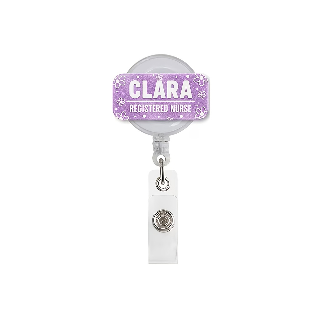 TEMU 2d Custom Name Badge Reel, Floral Nurse Id Holder, Personalized Doctor Clip, Cute Acrylic Name Tag, Badge Accessory