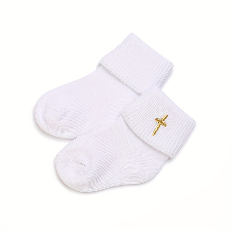 Image of White Baptism Socks For Boys And Girls, 0-12 Months Infant Socks, Children's Gift, Newborn Christening Socks