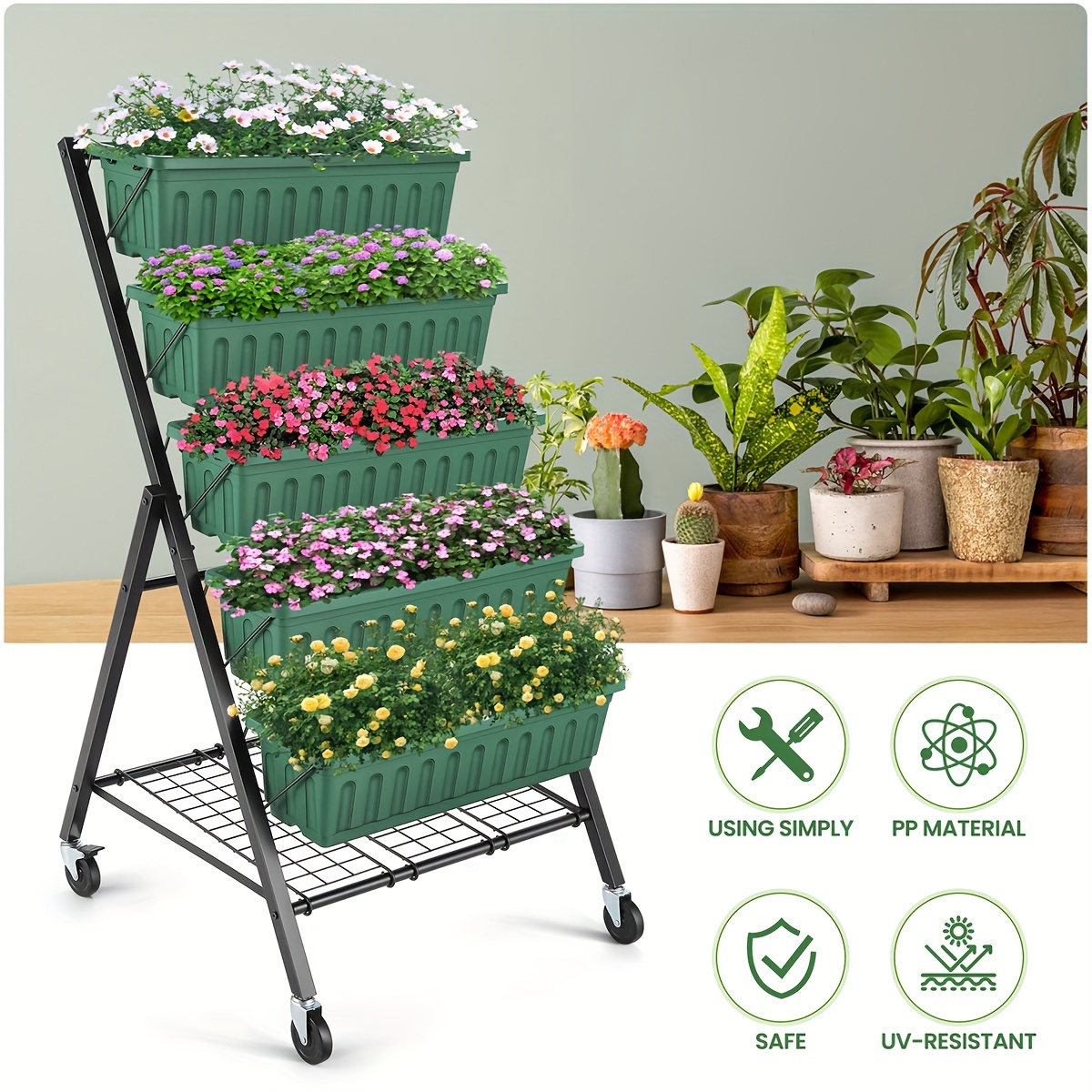 

5-tier Vertical Raised Garden Bed - 4ft Tall, Includes 5 Planter Boxes, Ideal For Growing Vegetables, Herbs, And Flowers Indoors (green/black/brown) - 26 X 30 X 48 Inch