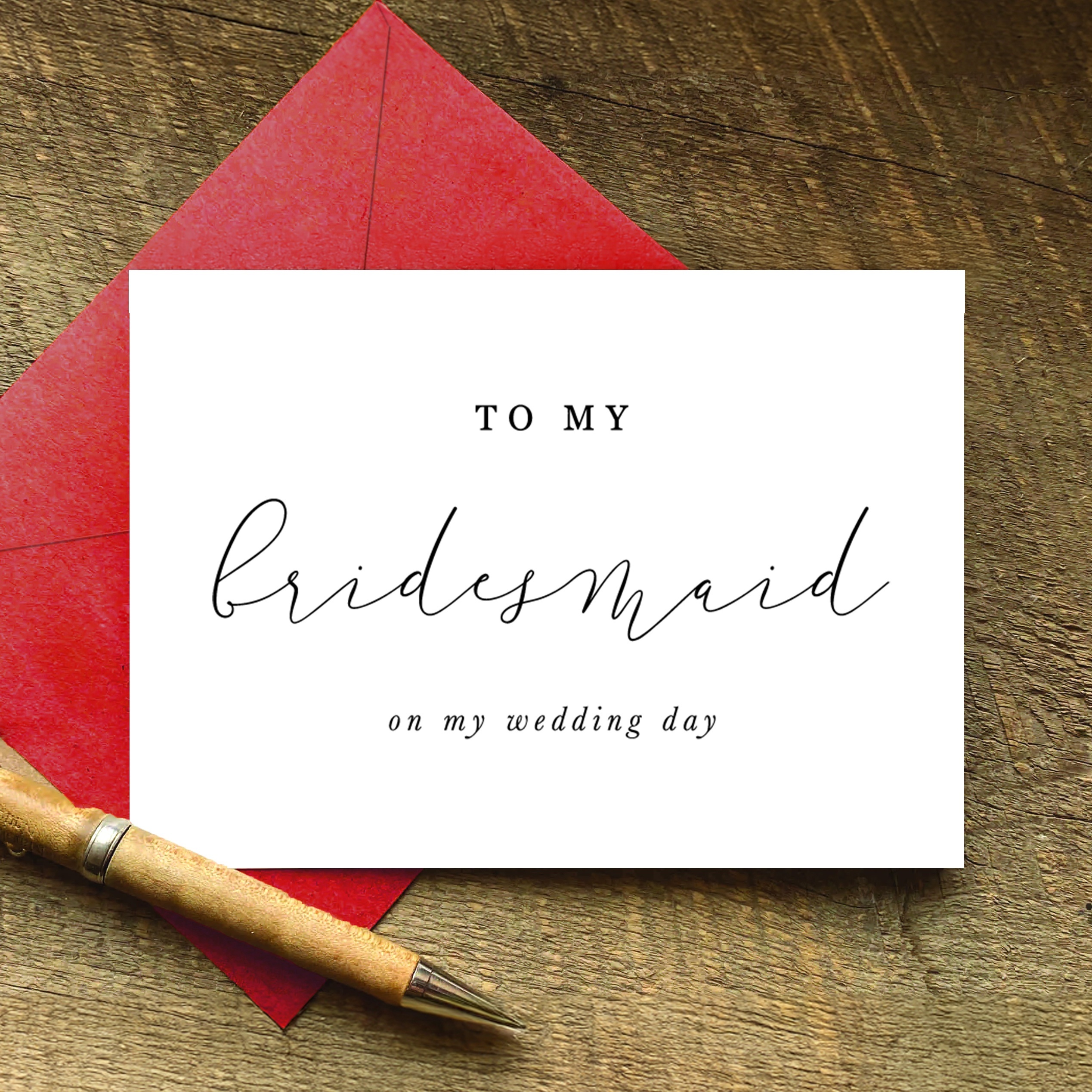 

To My Bridesmaid Card On Day, With Envelope, Bridal Party Thank You Card, Expressing Gratitude, Envelope Included