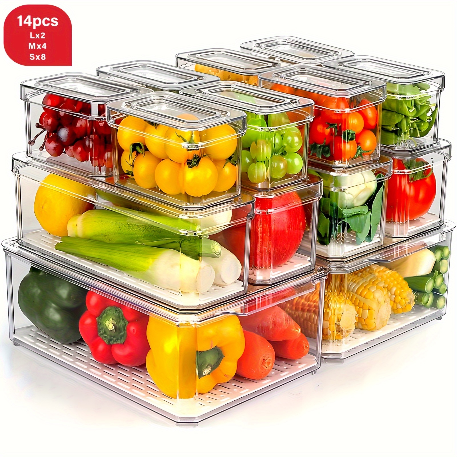 for RV!!! 7/14pcs Fridge Organizers, Clear Refrigerator Organizer Bins with Lids, BPA Free Stackable Fruit Storage Containers for RV Kitchen Organization Fridge, Vegetables, Food and Drinks,Suitable for RV Scenes RV Refrigerator Parts
