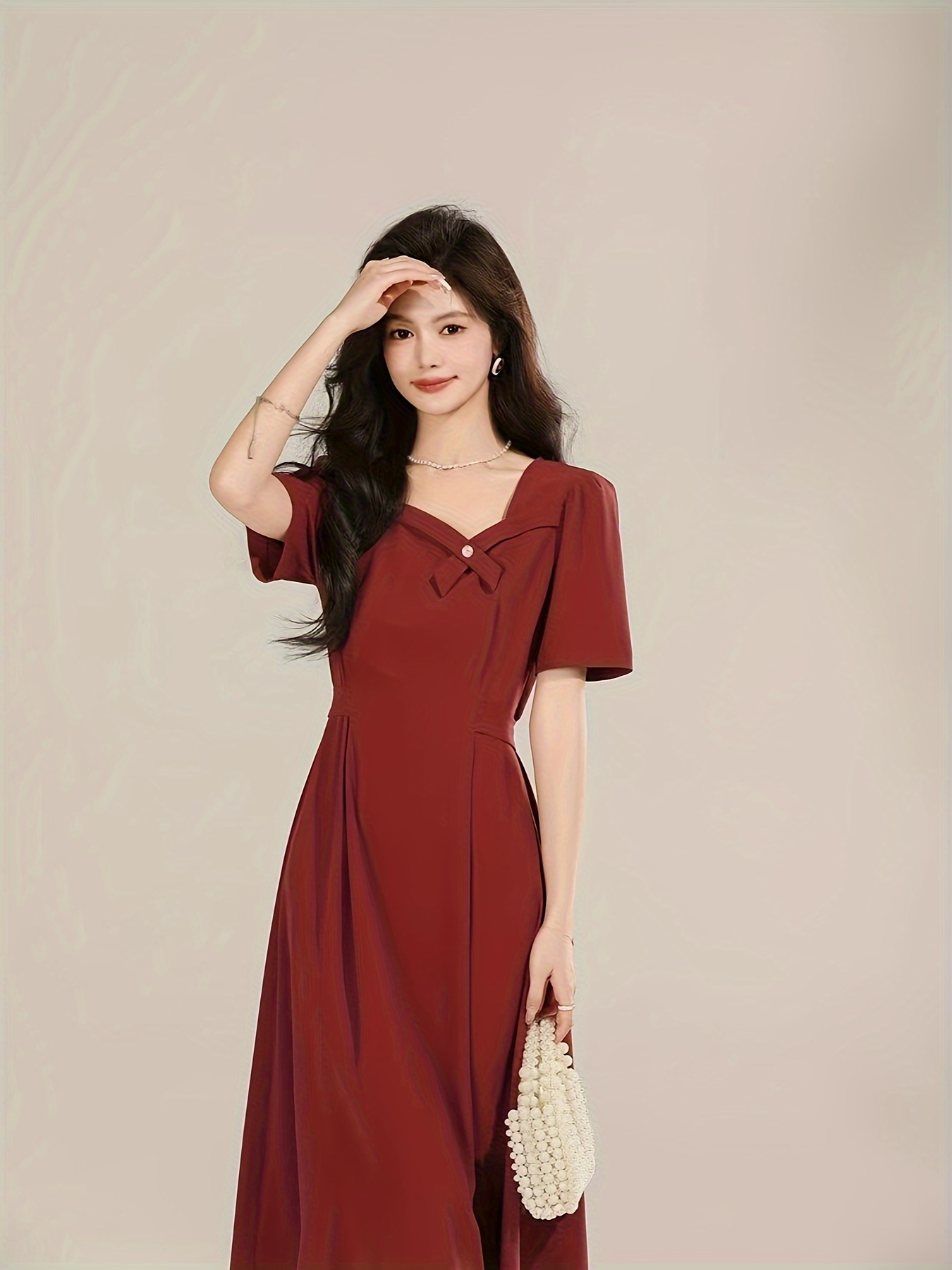 a vintage short sleeved length high waisted dress - Temu
