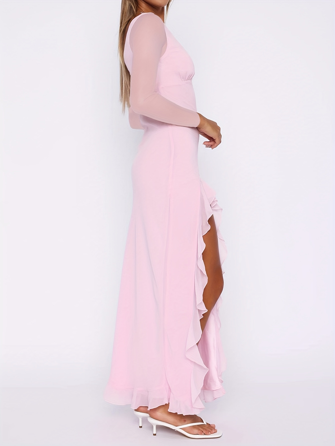 strapless open back dress Naya Long Sleeve Backless Crystal Flower Maxi Dress