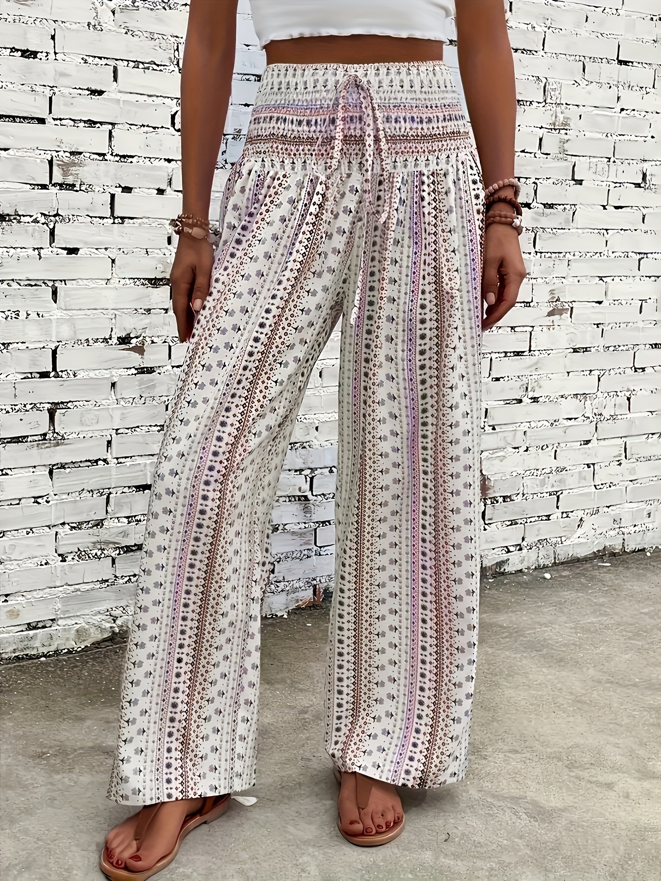 Print Wide Leg Pants Plus Size Casual Elastic Waist Pants Temu Canada