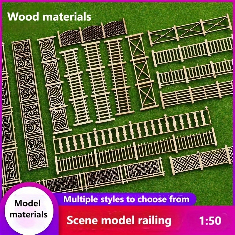 

Ensemble de 4 pièces avec 16 styles optionnels, modèle de paysage de table de sable en bois, balustrade de jardin, longueur 9-20cm, hauteur 2.4-2.5cm