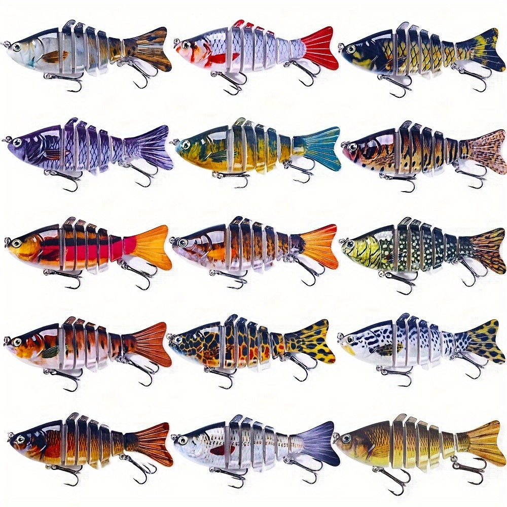 

15-piece Multi-jointed Swimbait Lure Set - Baits For Bass, Trout, Golden Perch - Mixed Colors, Abs Construction