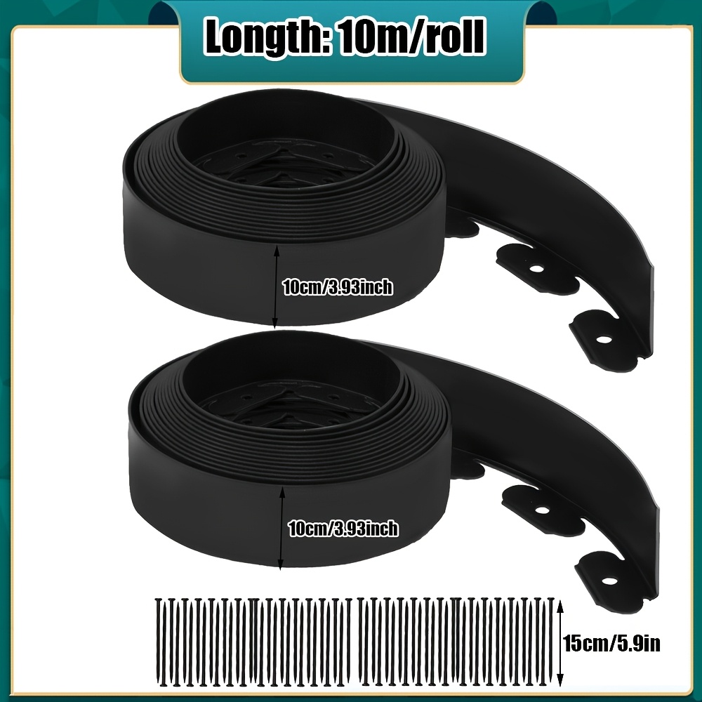 TEMU 2 Rolls 10 Meters No Dig Landscape Edging, 10cm Tall Flexible Garden Edging Borders, Black Lawn Edging With 30 Spikes, Garden Border Trim,