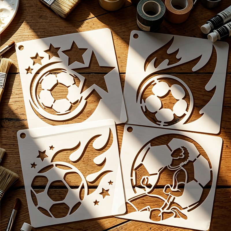 TEMU A Set Of 4 (4inx4in) Mini Soccer Stencils, Suitable For Face Painting, Tattoos, Etc. For Painting, Soccer Fan Gifts, Handmade Craft Stencils,