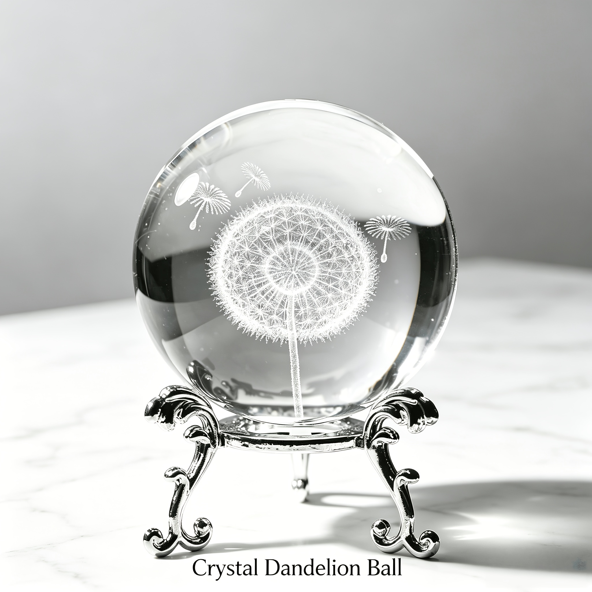 TEMU Luxury Dandelion Crystal Ball With Realistic Blowing- Top - Elegant Tabletop Decor Suitable For Weddings, Graduation Gifts, & Decoration,