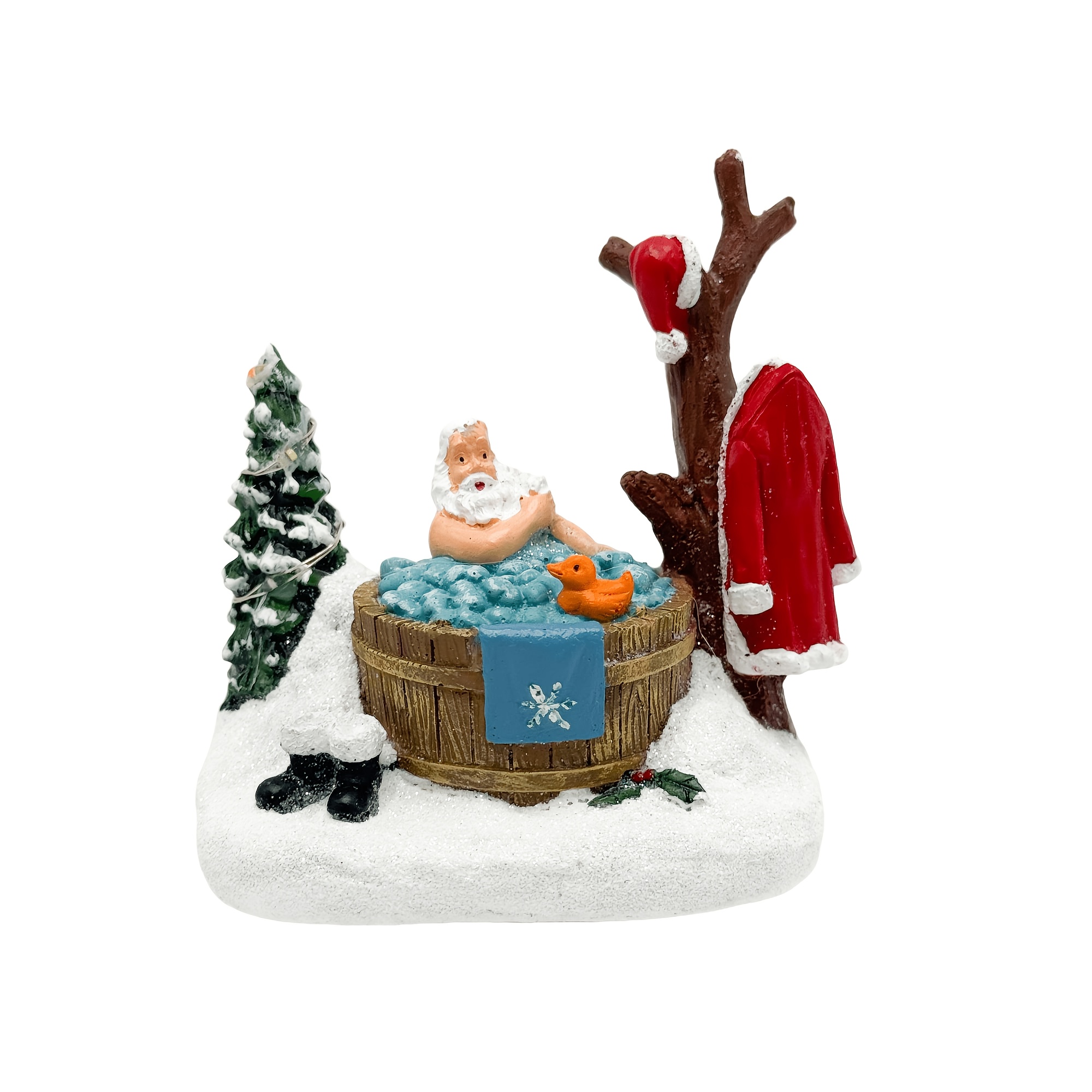 TEMU Bambola di in resina luminosa in miniatura che fa il bagno - , per decorazioni natalizie da tavolo, ornamento in miniatura rurale con effetti