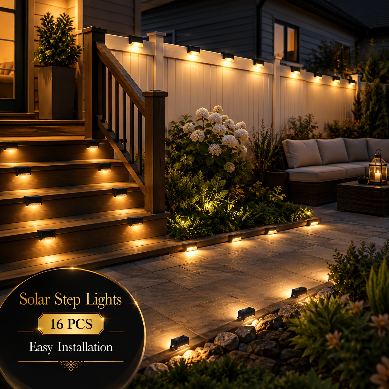 TEMU 16-pack Solar Step Lights, Warm Cool White 2 Outdoor Deck Fence Stair Lights