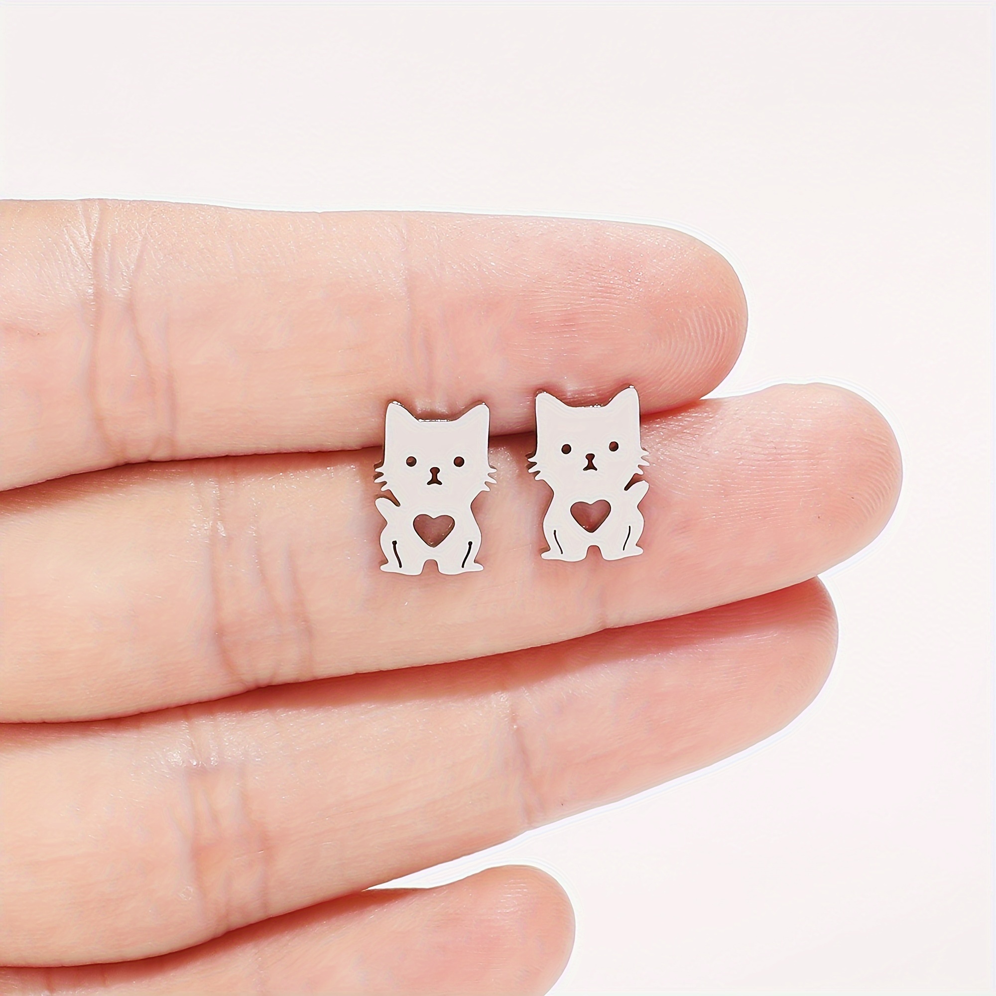 Heart Cat Stainless Steel Earrings