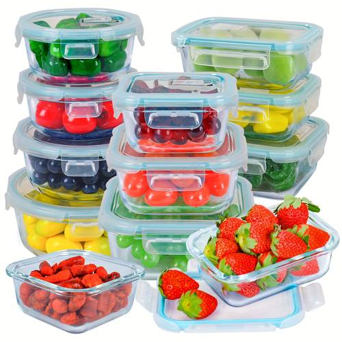 12pack glass food storage containers airtight glass meal prep containers with lids bpa free leak proof for microwave freezer dishwasher kitchen storage