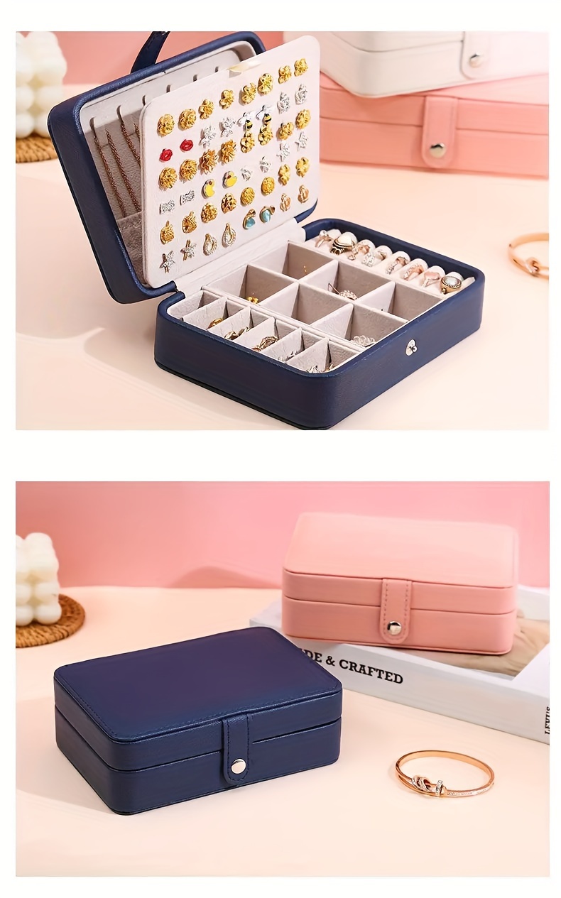 1pc   jewelry box pink   leather portable organizer with multiple compartments for earrings rings necklaces accessories stylish aesthetic decor for bedroom bathroom kitchen home jewelry box organizer jewelry display case decorative storage synthetic   leather exterior Product details 3