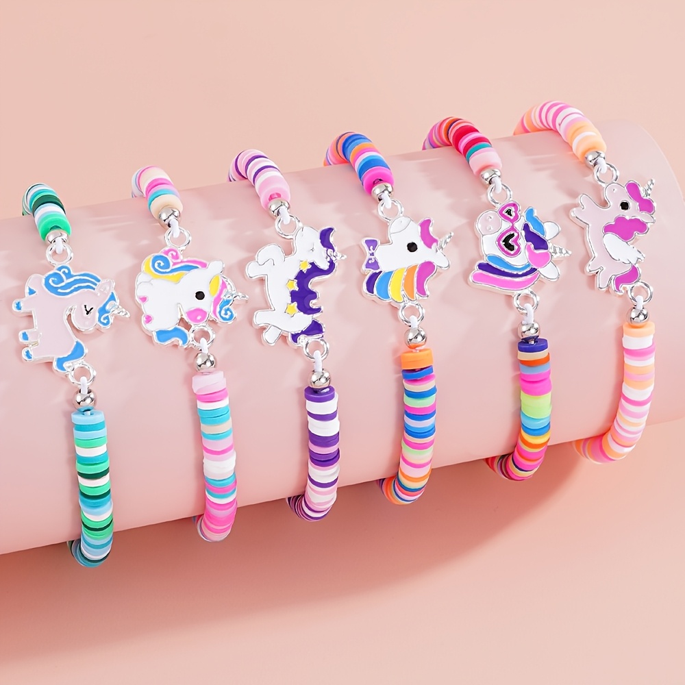 Image of Set Of 6 Adorable Unicorn-themed Drawstring Bracelets For Girls, Featuring Adjustable Colorful Cartoon Designs, Ideal As Gifts For Birthdays And Music Festivals For Daughters And Granddaughters