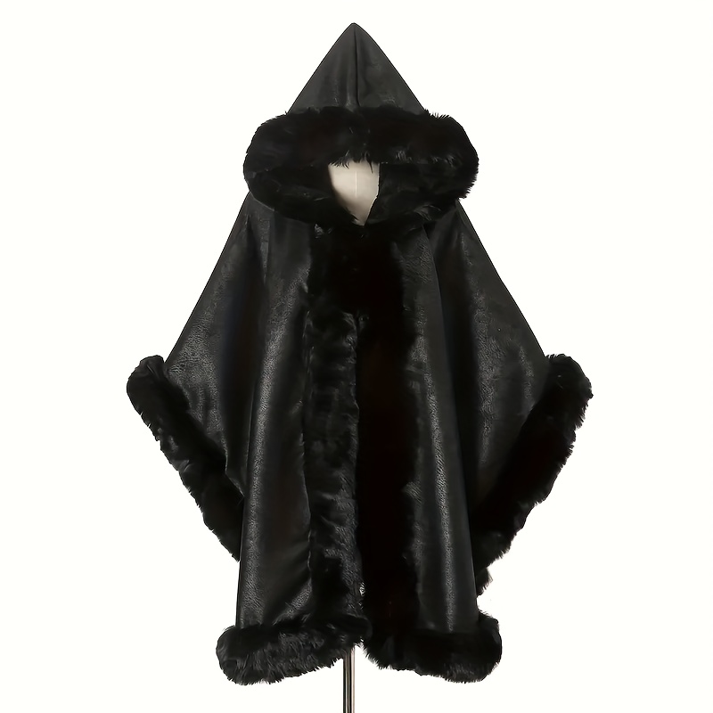 TEMU Sciarpa con cappuccio in pelliccia di , mantella ispessita foderata in pile con cappello, cardigan sciarpa, scialle sintetico