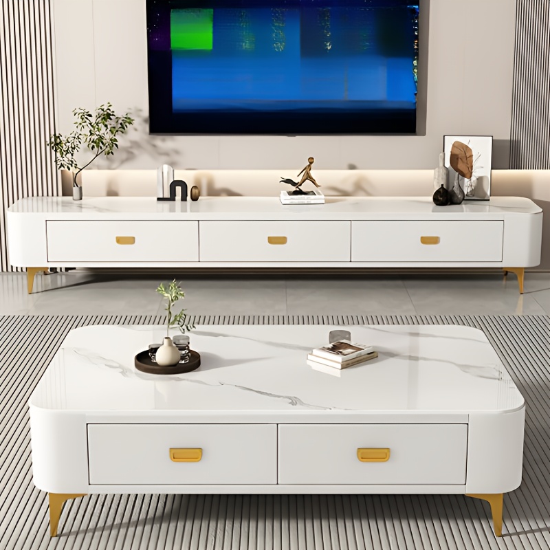 modern solid hardwood coffee table tv stand combo with   legs light luxury storage cabinet 5 pcs assembly no electrical needed for living room entertainment center contemporary design particle board construction elegant  