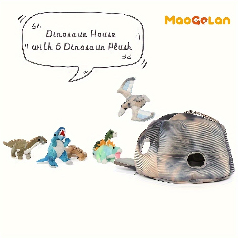 

Maogolan Dinosaur House With 6 Plush Dinosaurs Stuffed Animal Great Set Toy Childrens Day Gift For Boys And Girls, 7.8 In