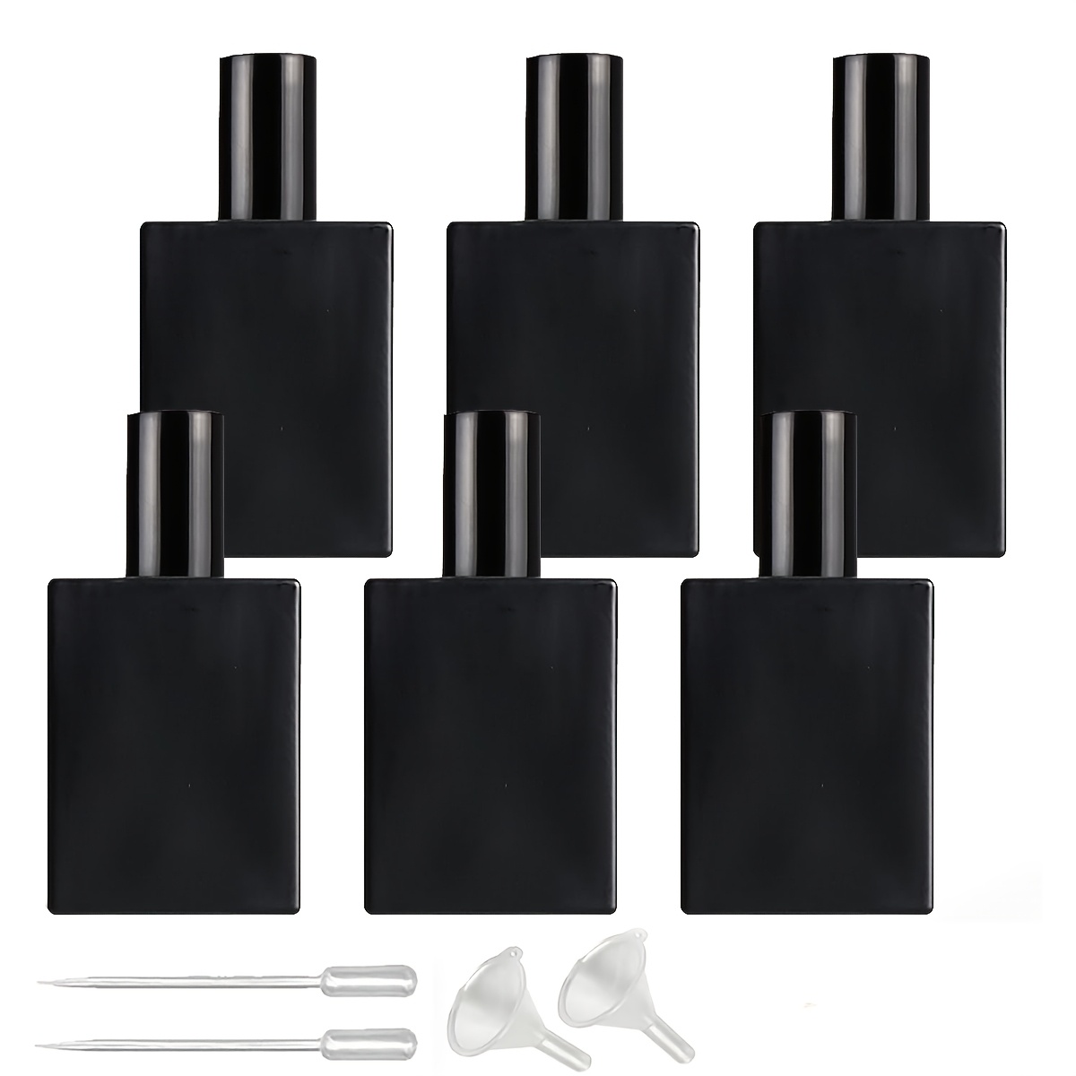 TEMU 6pcs 1.01oz Black Square Glass Perfume Bottles, 30ml / 1.01oz Refillable Fine Mist Spray Bottles, Suitable For Perfume, Essential Oils, And