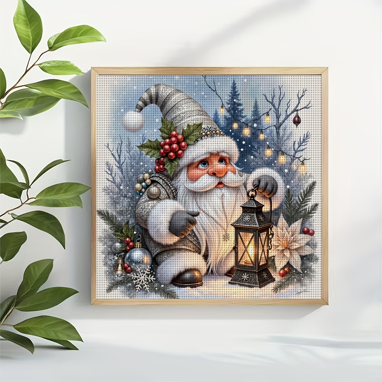 Printed DIY Cross-Stitch Kit, Christmas Elf Lantern Design