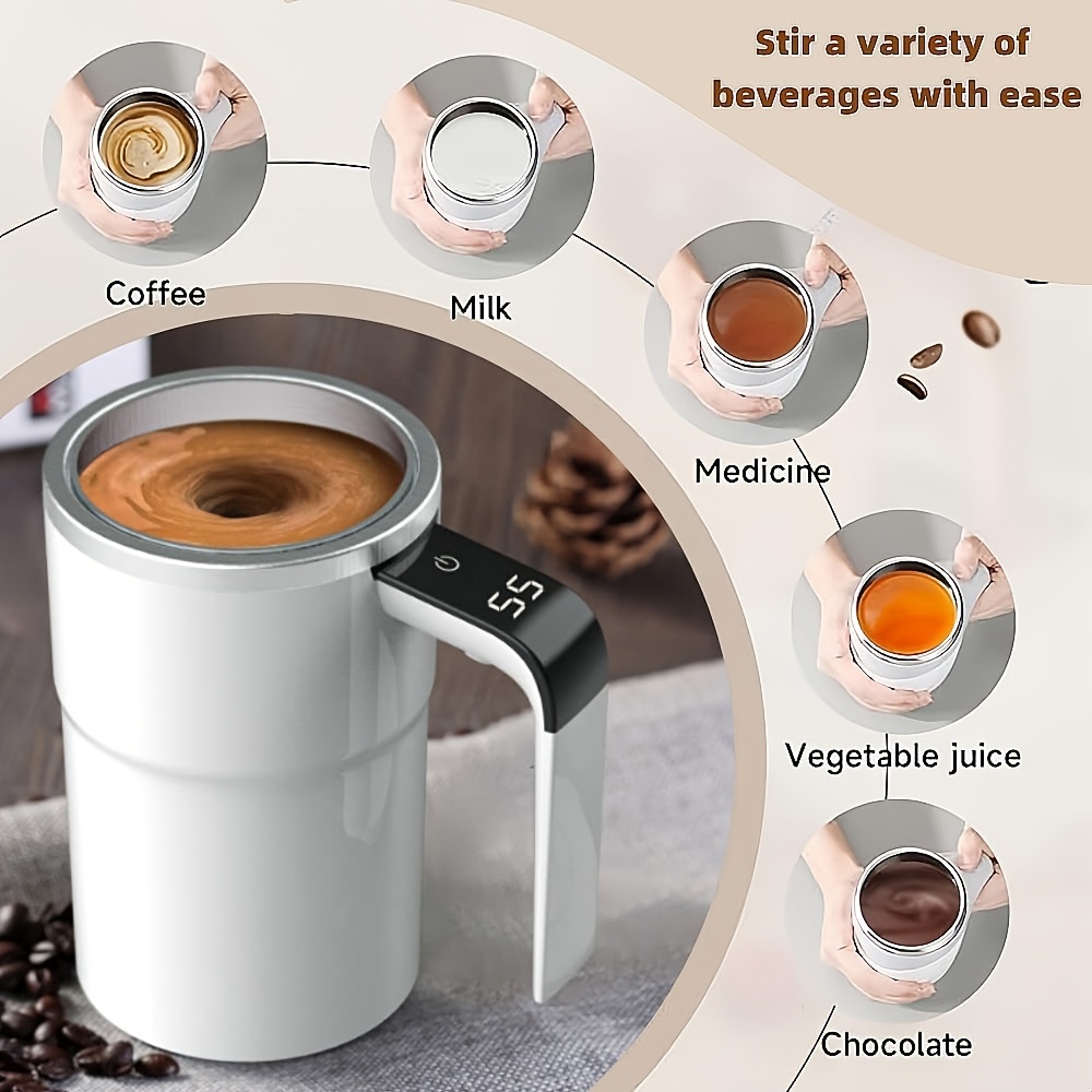 自搅拌智能咖啡杯带温度显示和自动混合 - usb可充电304不锈钢旅行杯，一键操作，实时°c/°f屏幕，兼容智能手机/平板电脑 - 理想礼物 商品详情 3