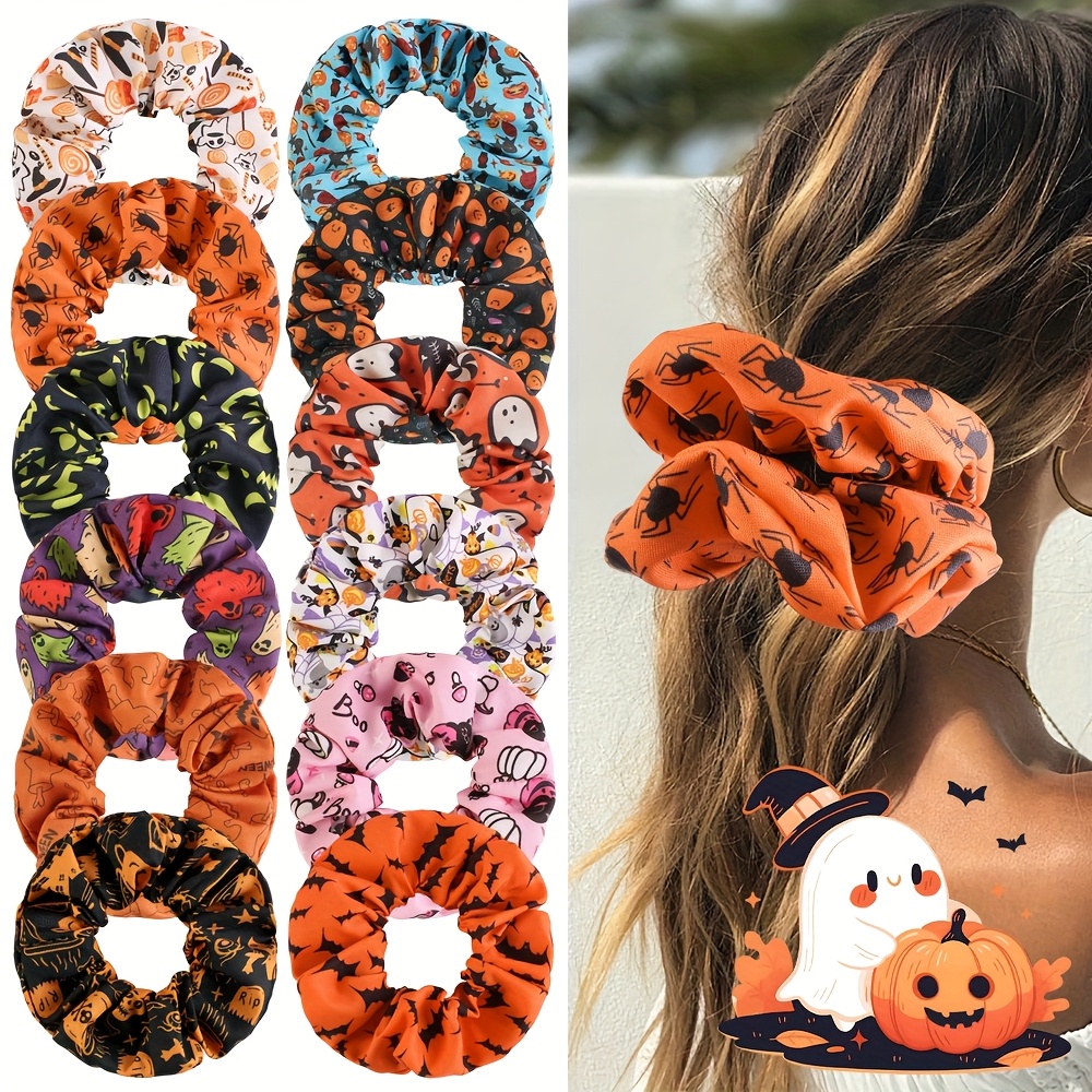 TEMU 12pcs New Simple Printed Women's New Large Gut Hair Bands Fashion Retro High Stretch Hair Bands Holiday Party Decoration Hair Decoration Set