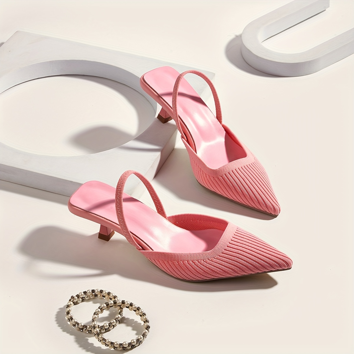 Women's New Style Pointed-Toe Shallow Mouth Sandals, Breathable Fairy-Style Woven Shoes with Kitten Heels, Comfortable Open-Back Flat Shoes for Summer, Women Shoes