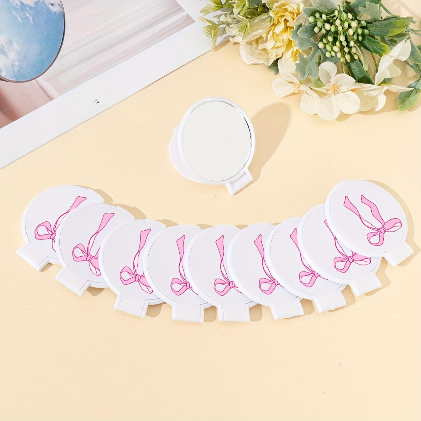 5pcs/10pcs/50pcs Foldable Small Round Mirrors, Portable Compact Makeup Mirror For Bags, Travel Essential Pocket Mirror, Cute Dormitory Dressing Mirror For Students