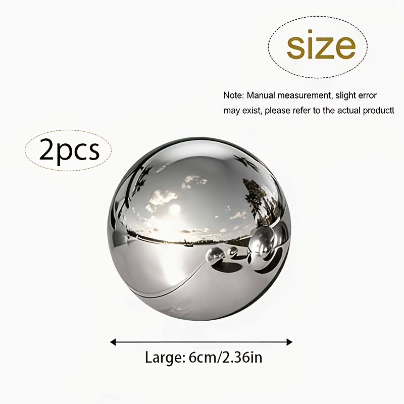 TEMU 2pcs Stainless Steel Mirror-finish 360-degree Reflective Ornaments, Desktop Decorative Reflective Hollow Spheres, Gazing Balls, Seamless Sphere,
