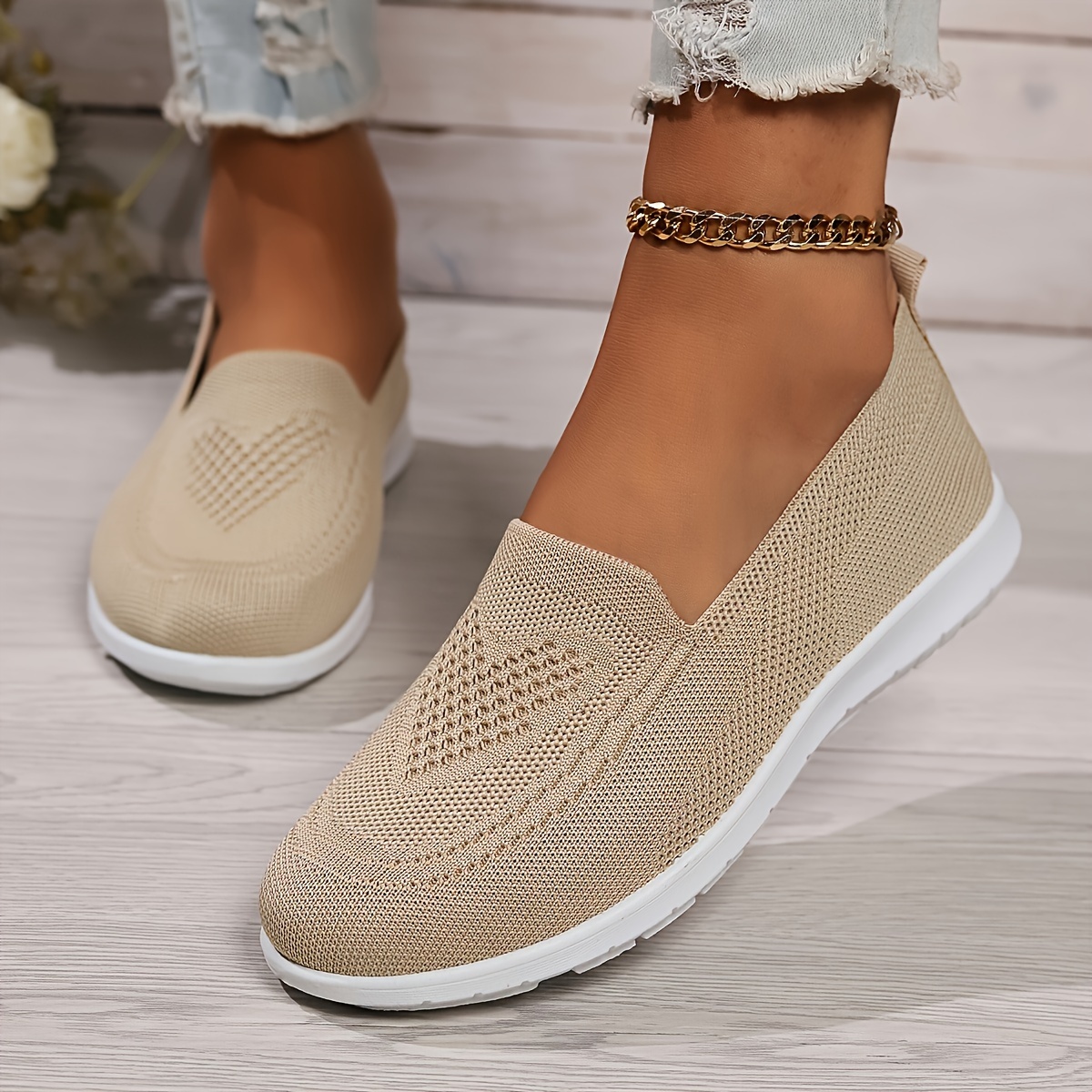 women s solid color knitted sneakers soft sole lightweight details 1