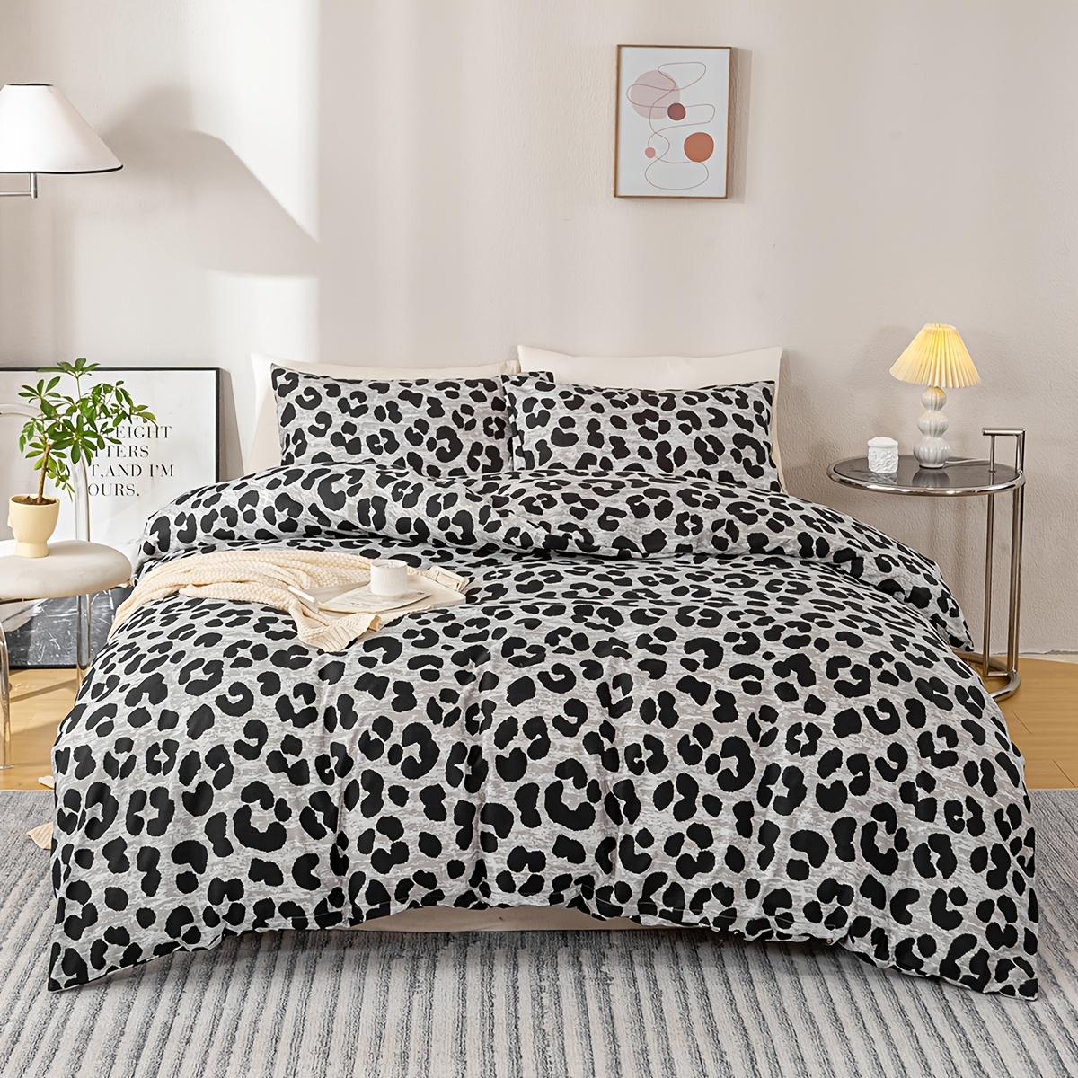 3pcs High-end Leopard Print Duvet Cover Skin-friendly Breathable Bedding Three-piece Set (duvet Insert And Pillow Inserts Not Included)