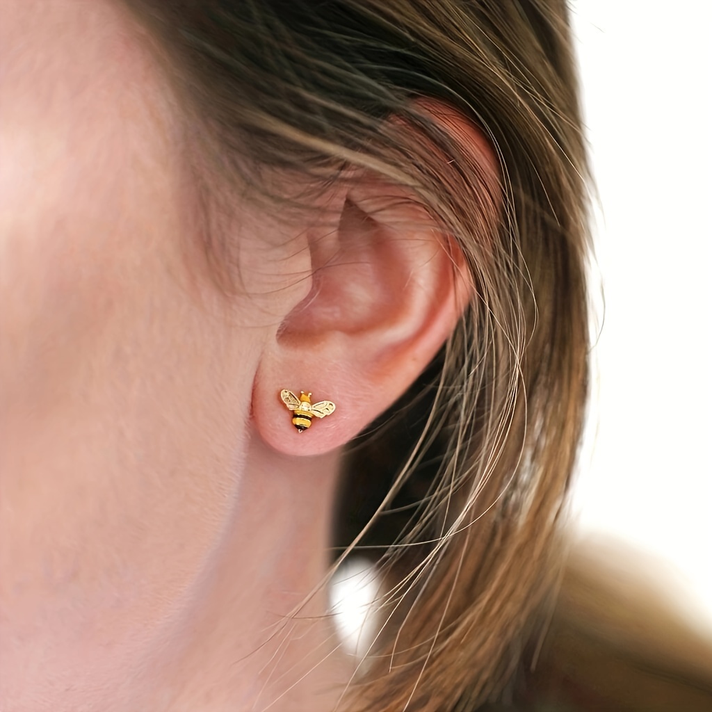 Vintage Style Bee Flower Stud Earrings Copper Jewelry