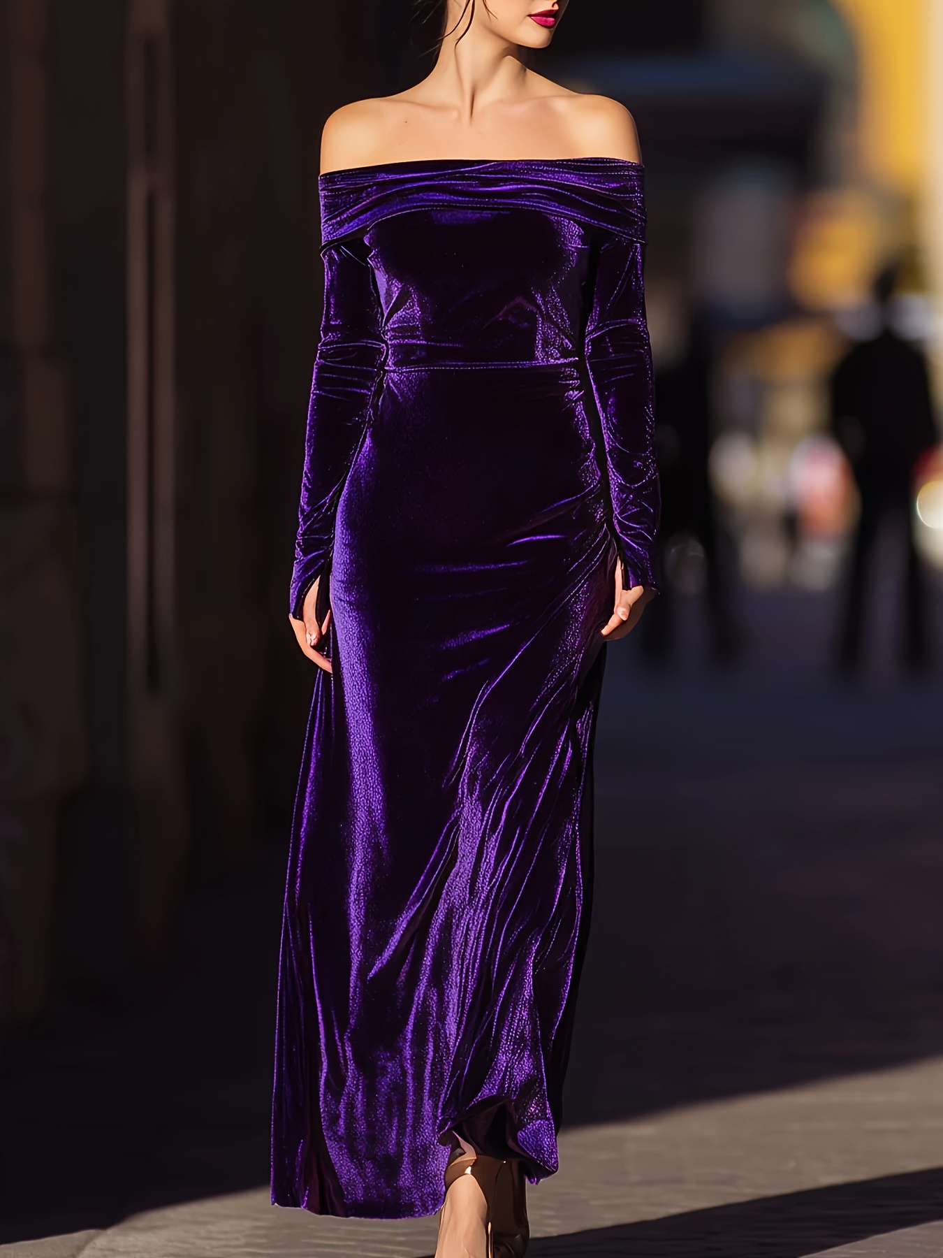 fitted lace wedding dress Dark Purple Kaftan Dress for Women main image 0